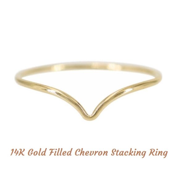 14K Gold Filled Chevron Ring, Minimalist Stacking Ring NEW - Picture 3 of 3